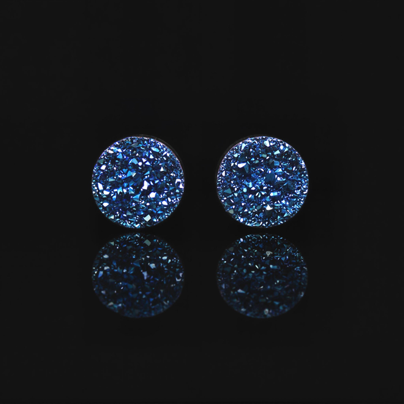Quartz Round Magnetic Non-Piercing Stud Earrings