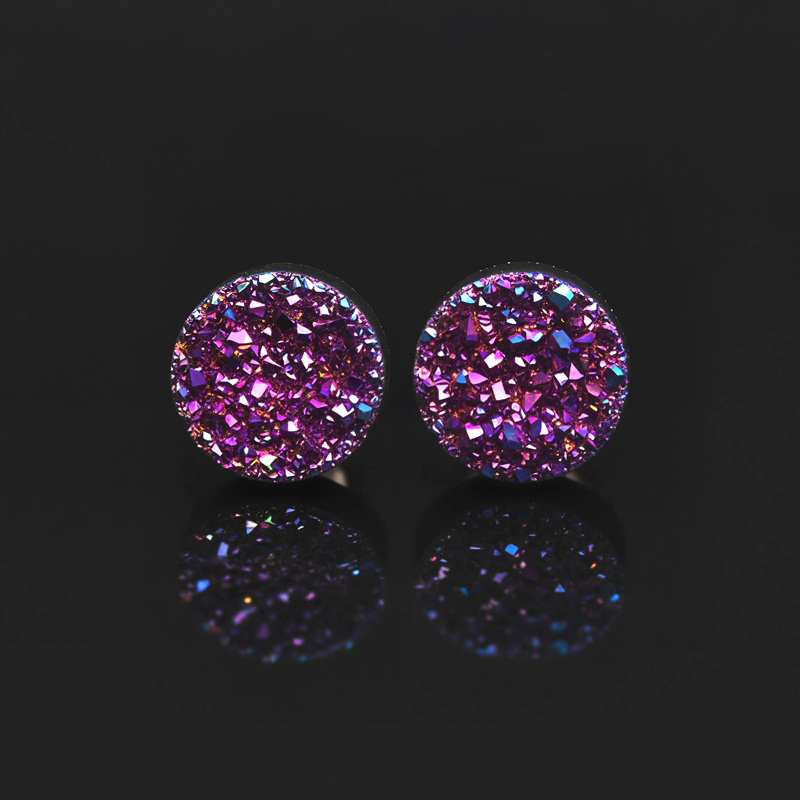Quartz Round Magnetic Non-Piercing Stud Earrings