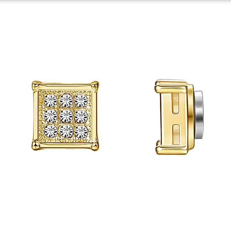 6mm Iced Square Shape Magnetic Non-Piercing Stud Earrings