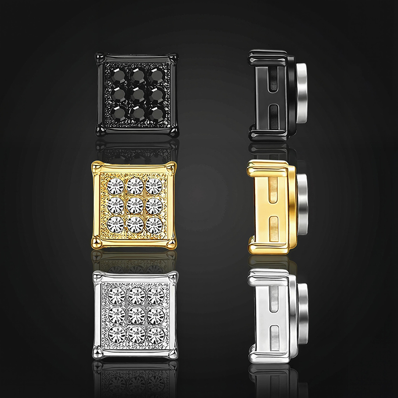 6mm Iced Square Shape Magnetic Non-Piercing Stud Earrings 6mm Iced Square Shape Magnetic Non-Piercing Stud Earrings