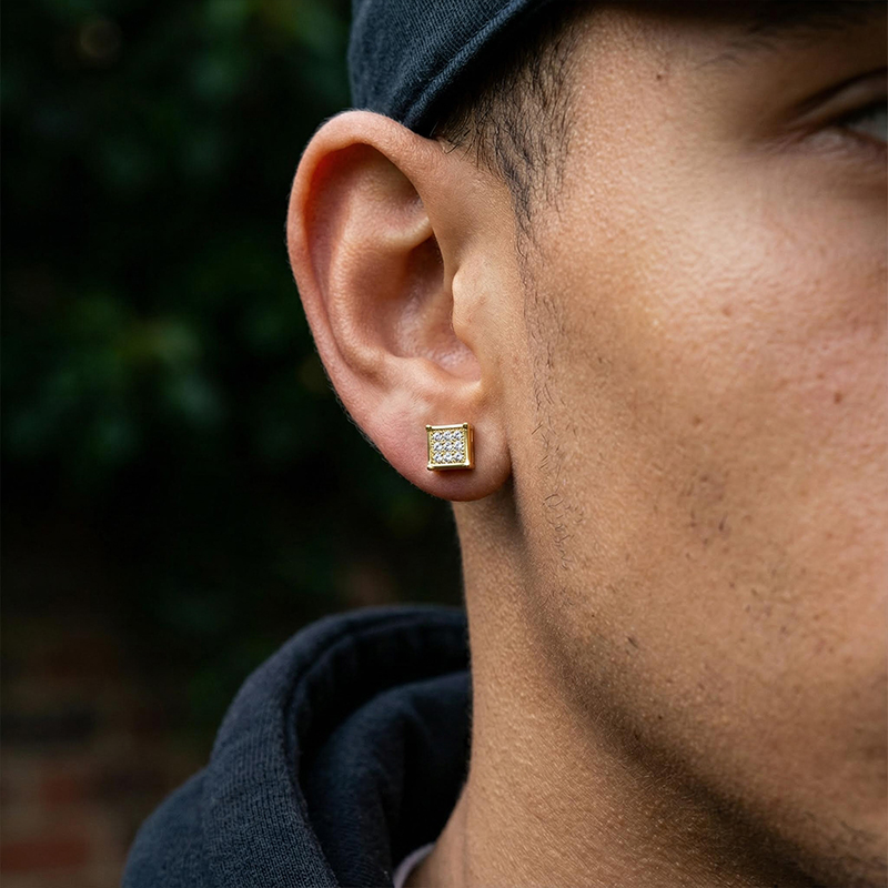 6mm Iced Square Shape Magnetic Non-Piercing Stud Earrings 6mm Iced Square Shape Magnetic Non-Piercing Stud Earrings