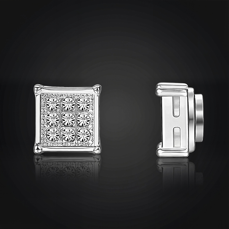 6mm Iced Square Shape Magnetic Non-Piercing Stud Earrings 6mm Iced Square Shape Magnetic Non-Piercing Stud Earrings