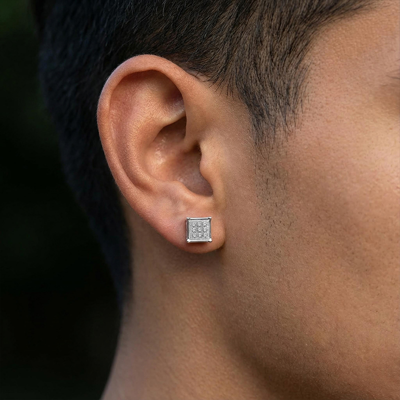 6mm Iced Square Shape Magnetic Non-Piercing Stud Earrings 6mm Iced Square Shape Magnetic Non-Piercing Stud Earrings