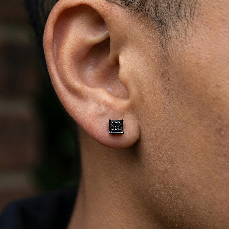 6mm Iced Square Shape Magnetic Non-Piercing Stud Earrings 6mm Iced Square Shape Magnetic Non-Piercing Stud Earrings