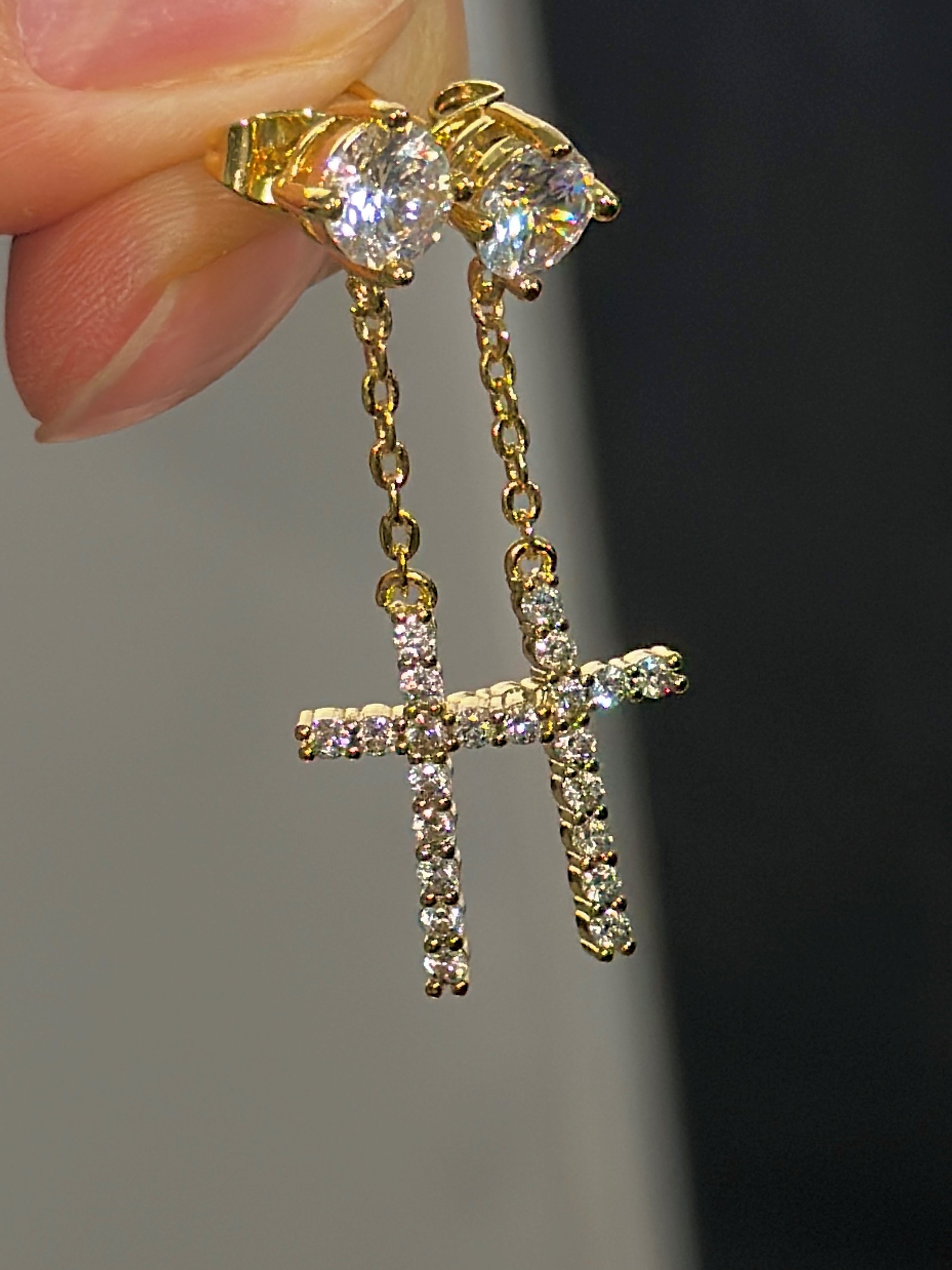  Iced Cross Dangle Stud Earrings
