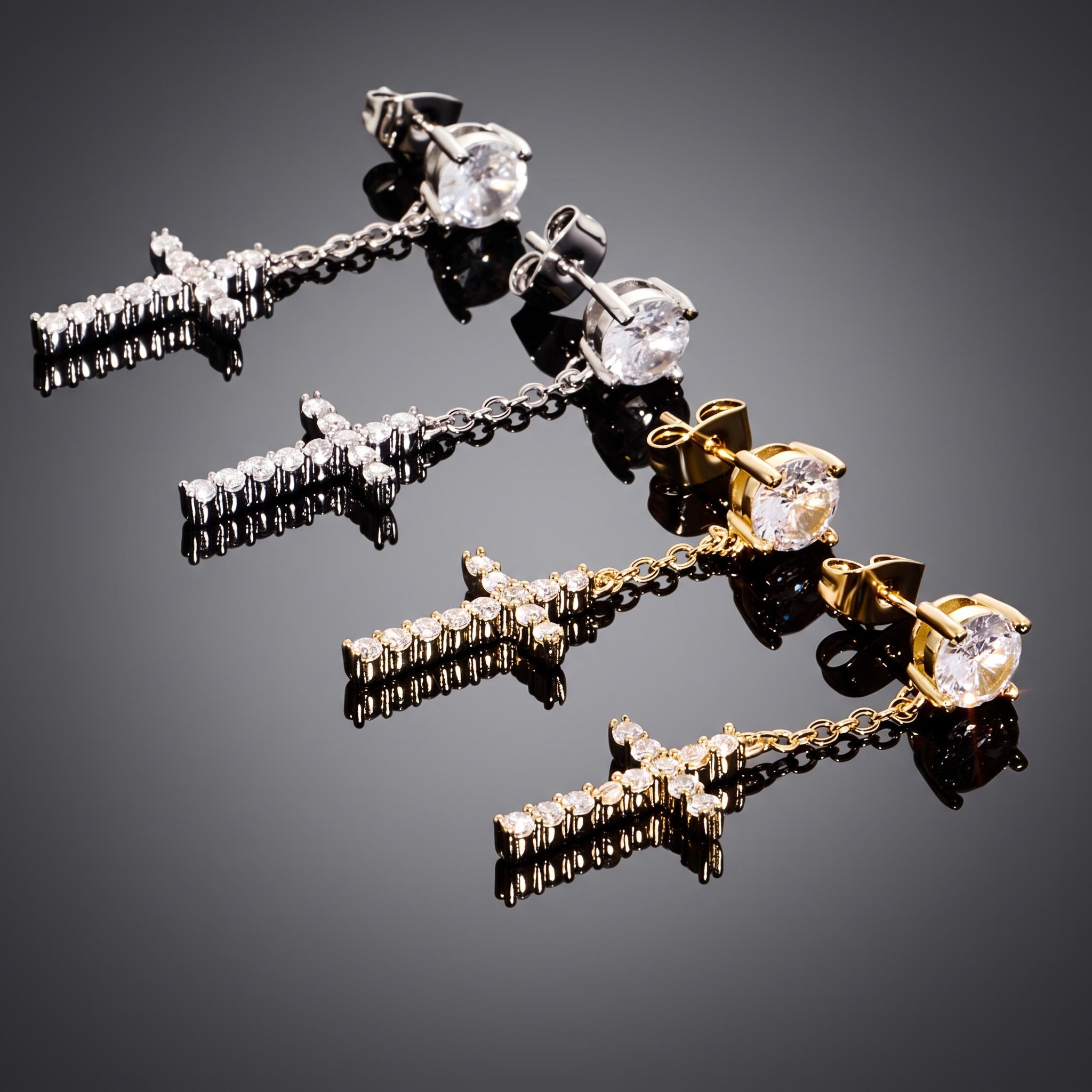 Iced Cross Dangle Stud Earrings Iced Cross Dangle Stud Earrings