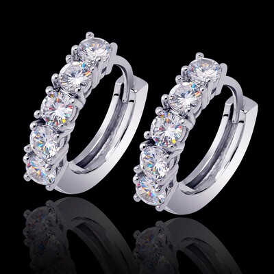 Iced Hoop Earring in 18K White Gold