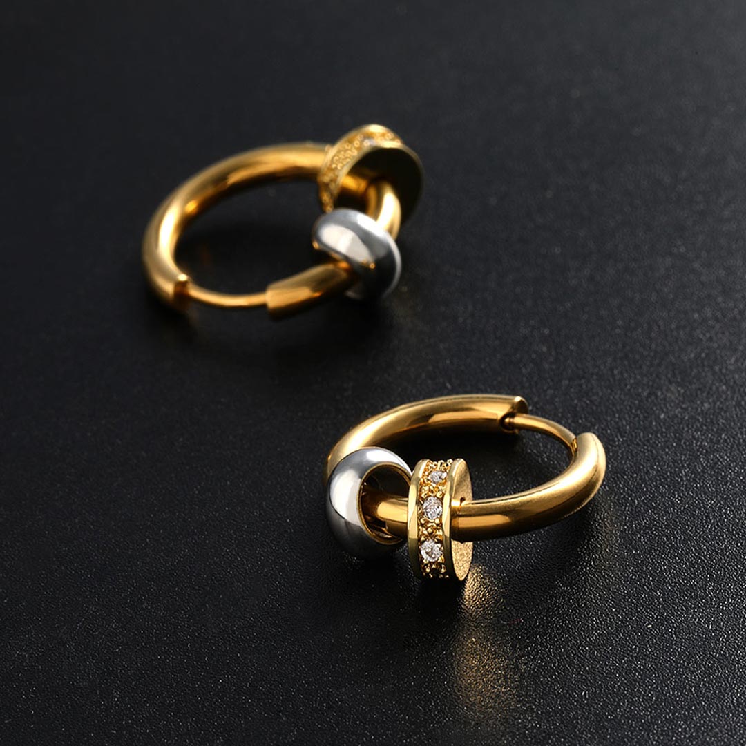 Men's Charm Beads Hoop Earrings in Gold