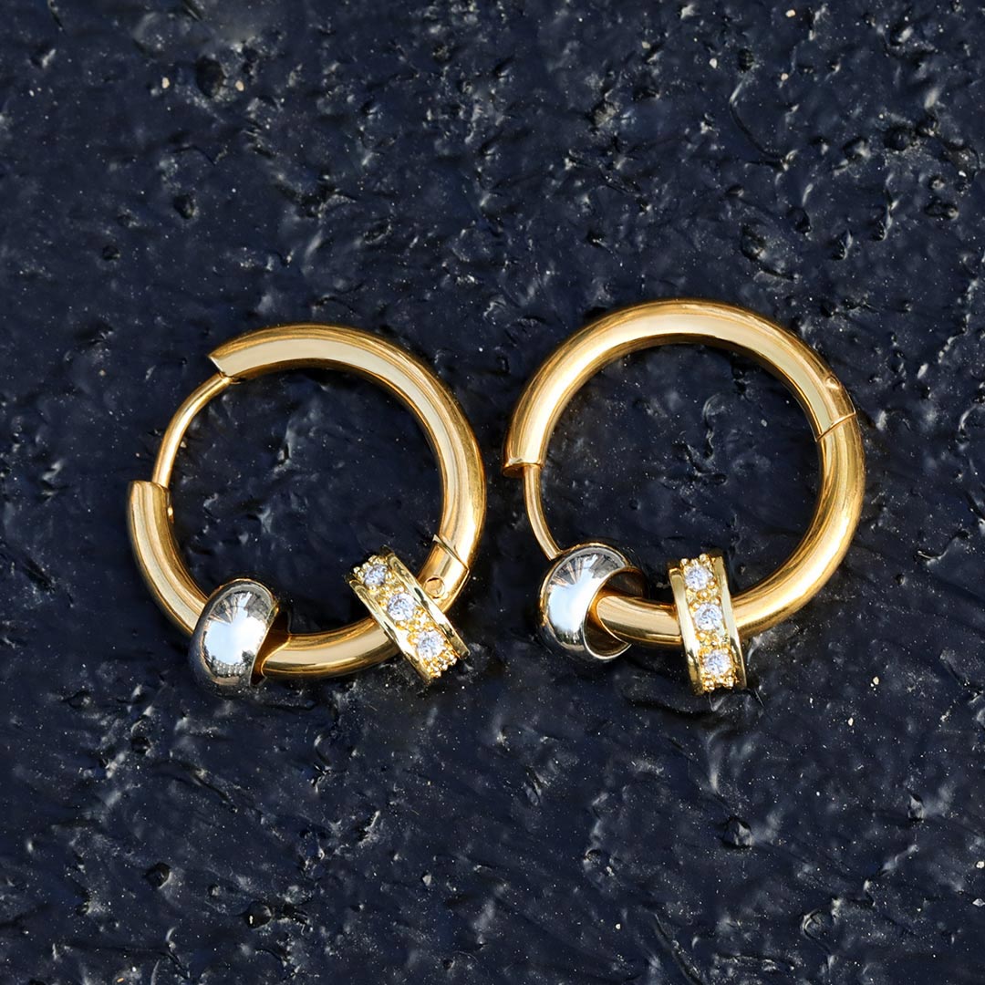 Men's Charm Beads Hoop Earrings in Gold