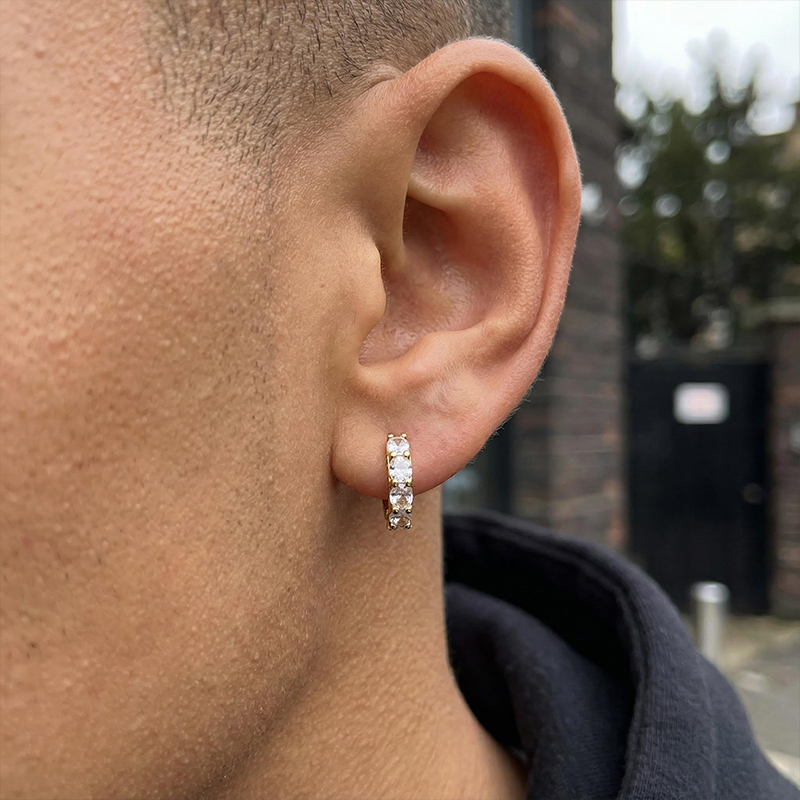 Iced Huggie Earrings in Gold Iced Huggie Earrings in Gold