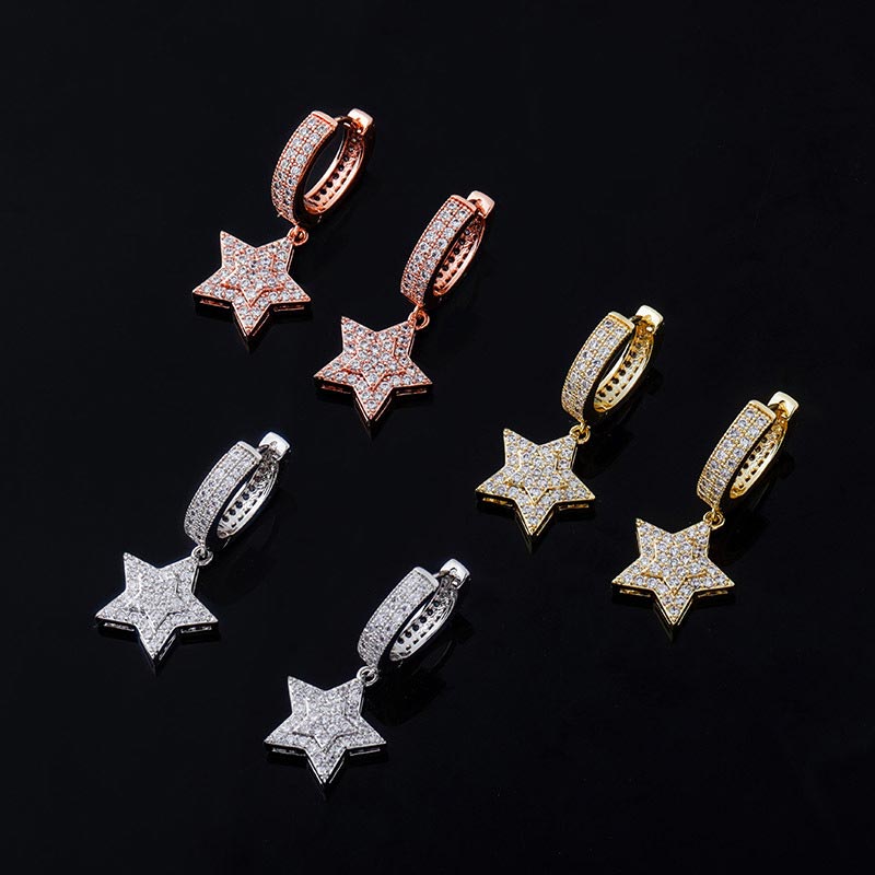 Iced Five-pointed Star Dangle Earrings
