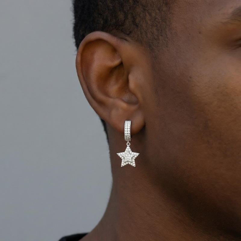 Iced Five-pointed Star Dangle Earrings