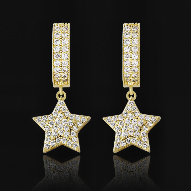 Iced Five-pointed Star Dangle Earrings