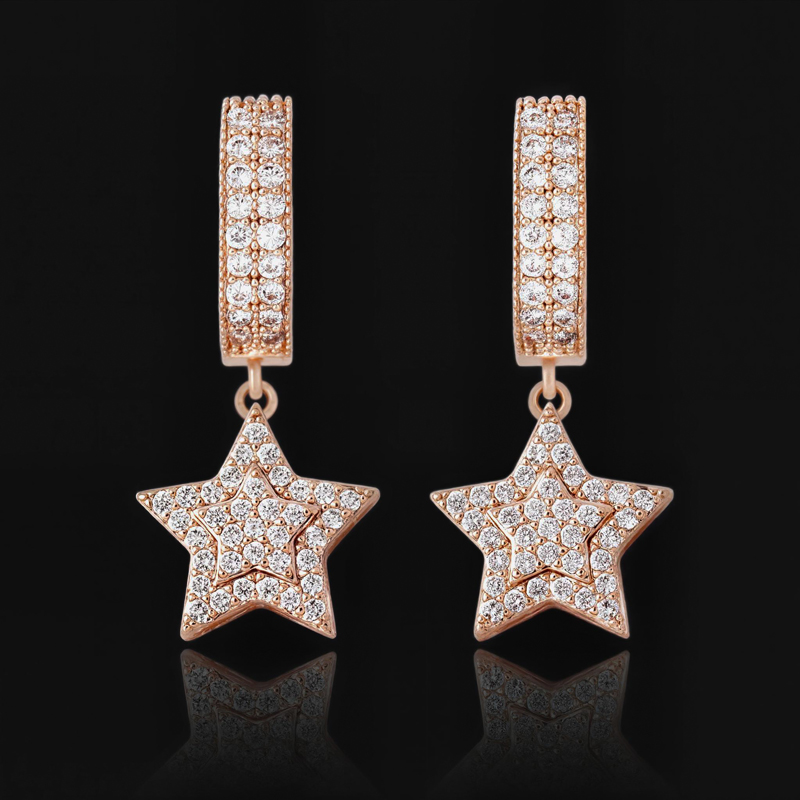 Iced Five-pointed Star Dangle Earrings