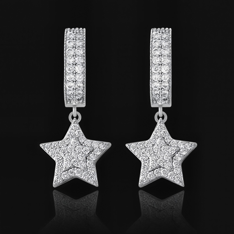 Iced Five-pointed Star Dangle Earrings
