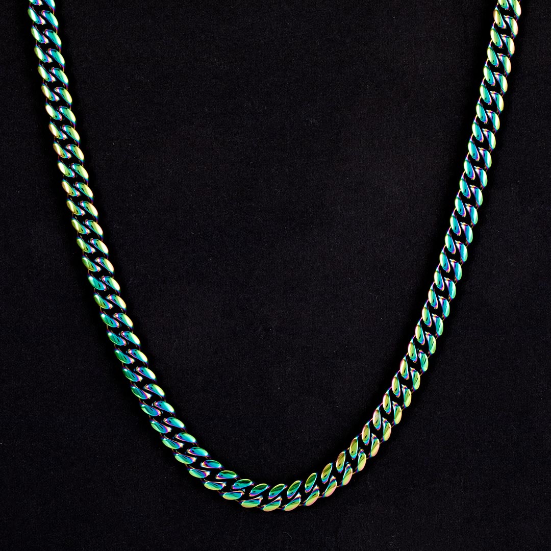 6mm Rainbow Stainless Steel Cuban Chain with Spring Clasp