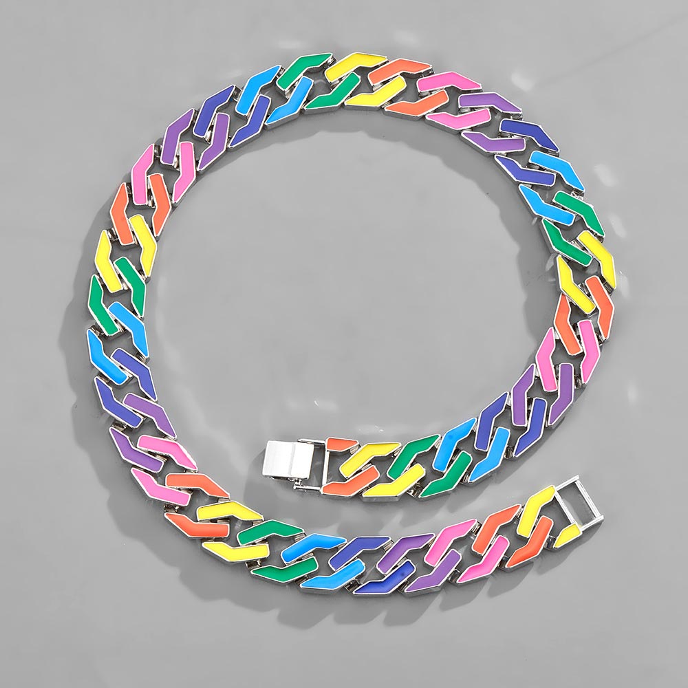 17mm Multicolor Enamel Cuban Link Chain
