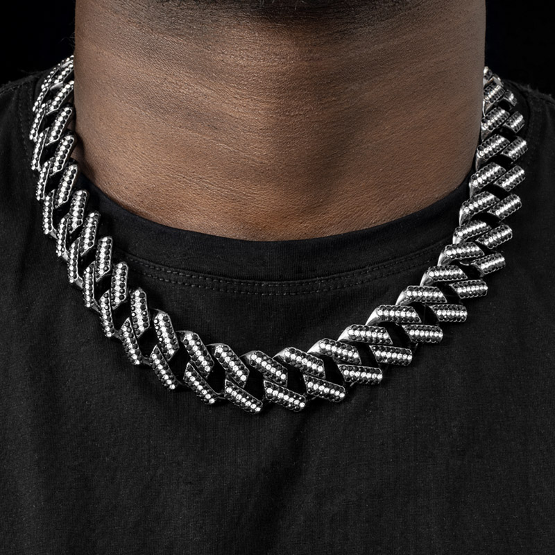 Iced 20mm White & Black Miami Cuban Chain with Big Box Clasp
