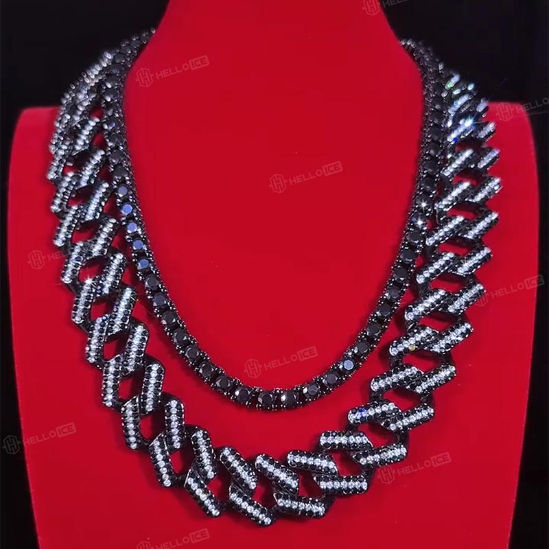 Iced 20mm White & Black Miami Cuban Chain with Big Box Clasp