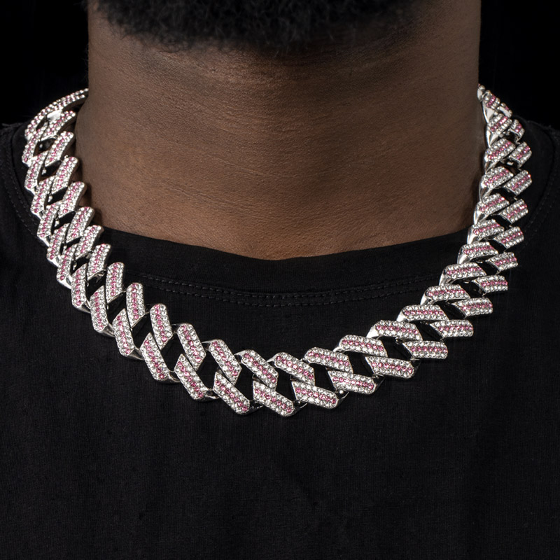 Iced 20mm Pink & White Miami Cuban Chain with Big Box Clasp