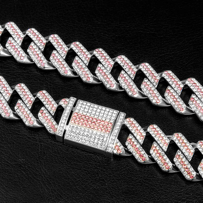 Iced 20mm Pink & White Miami Cuban Chain with Big Box Clasp