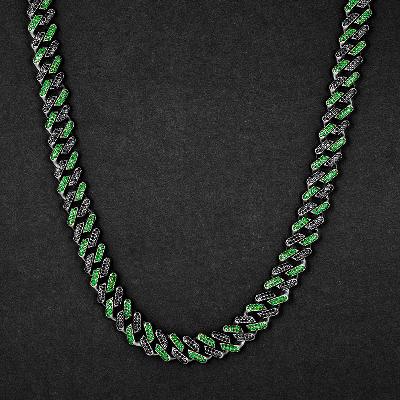Iced 13mm Emerald & Black Cuban Chain with Box Clasp