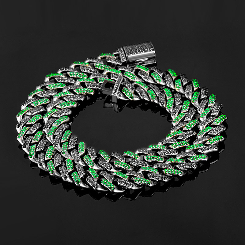 Iced 13mm Emerald & Black Cuban Chain with Box Clasp