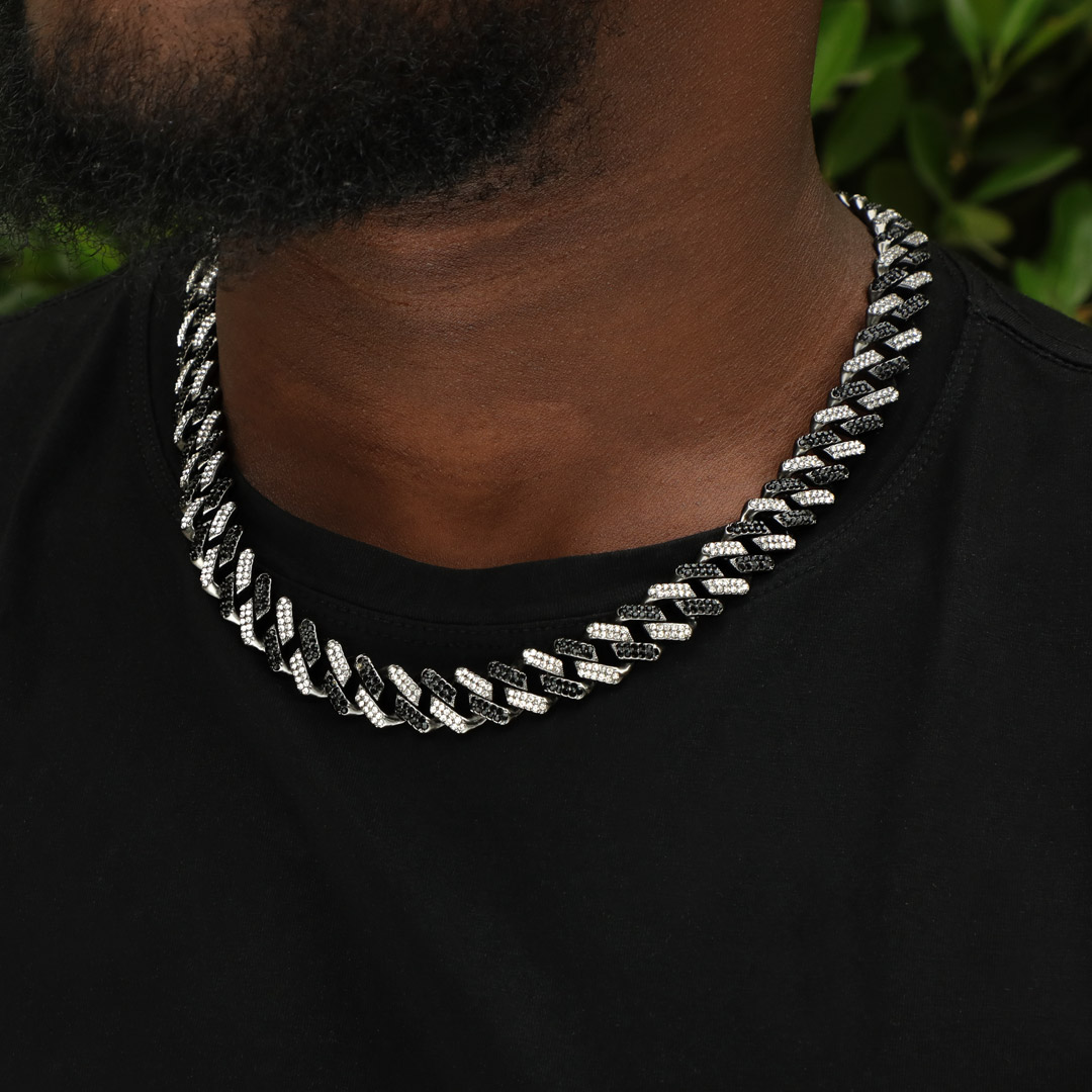 Iced 13mm White & Black Cuban Chain with Box Clasp