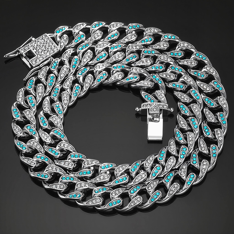 Iced 10mm Teardrop Blue & White Miami Cuban Chain