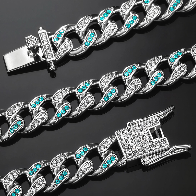 Iced 10mm Teardrop Blue & White Miami Cuban Chain