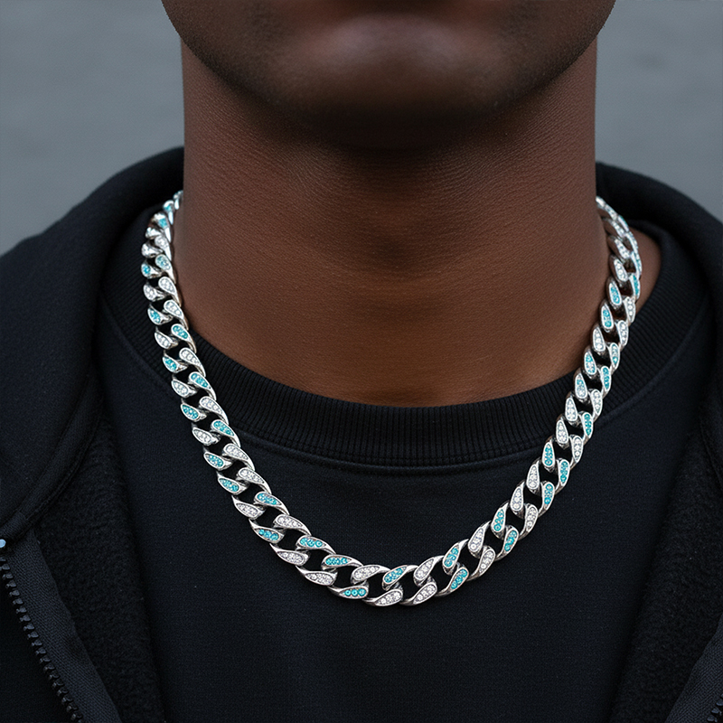 Iced 10mm Teardrop Blue & White Miami Cuban Chain