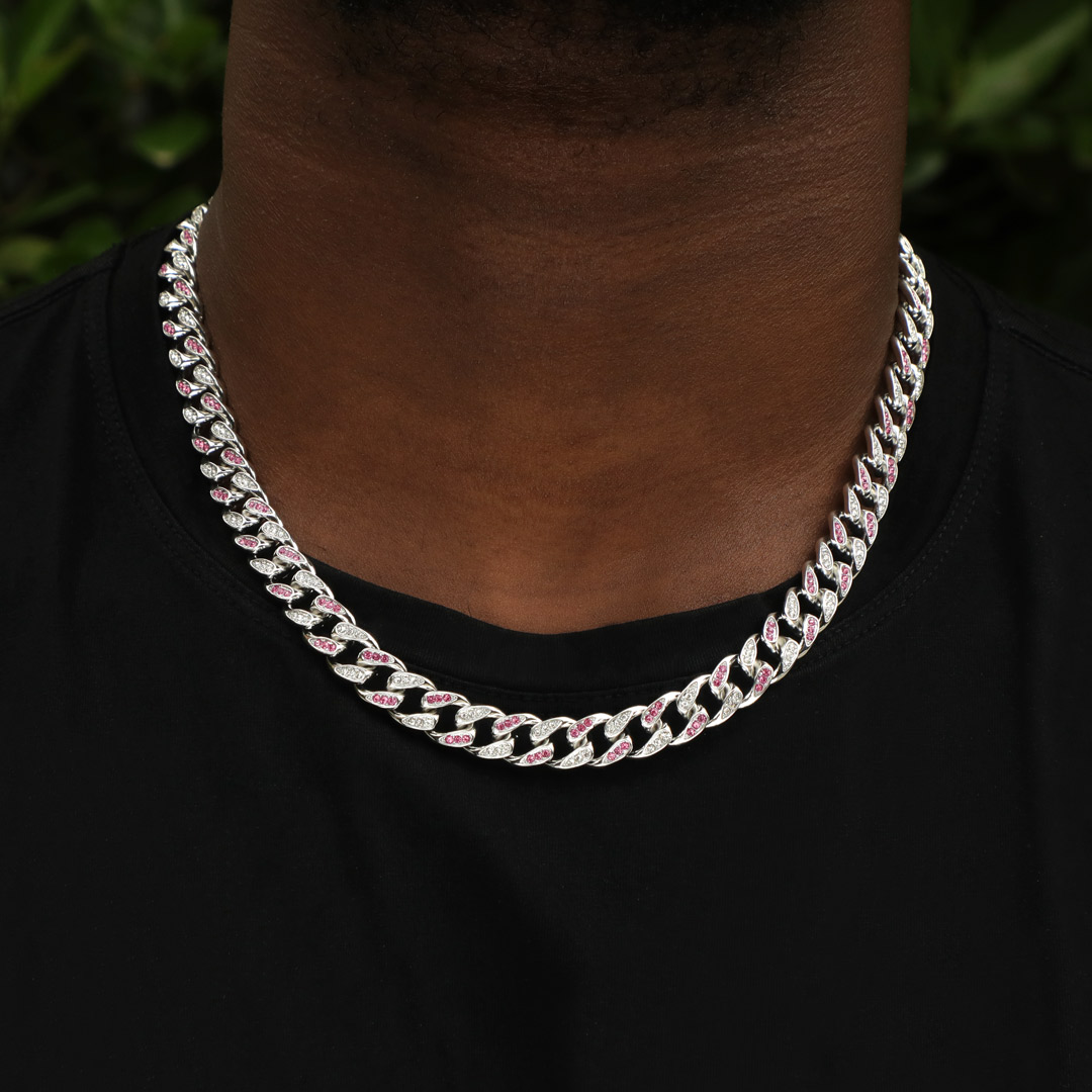 Iced 10mm Teardrop Pink & White Miami Cuban Chain
