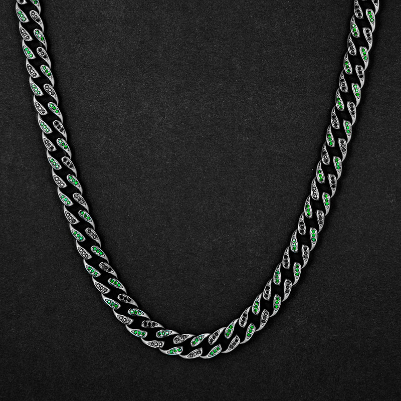 Iced 10mm Teardrop Emerald & Black Miami Cuban Chain