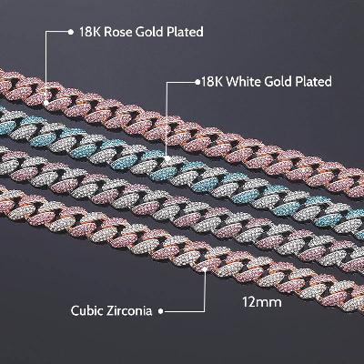 12mm Pink/Blue Micro Paved Cuban Chain