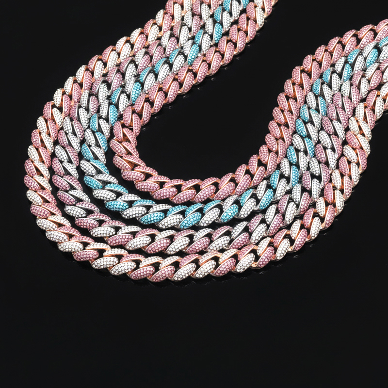 12mm Pink/Blue Micro Paved Cuban Chain