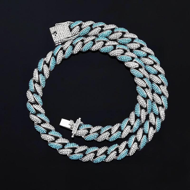 12mm Pink/Blue Micro Paved Cuban Chain