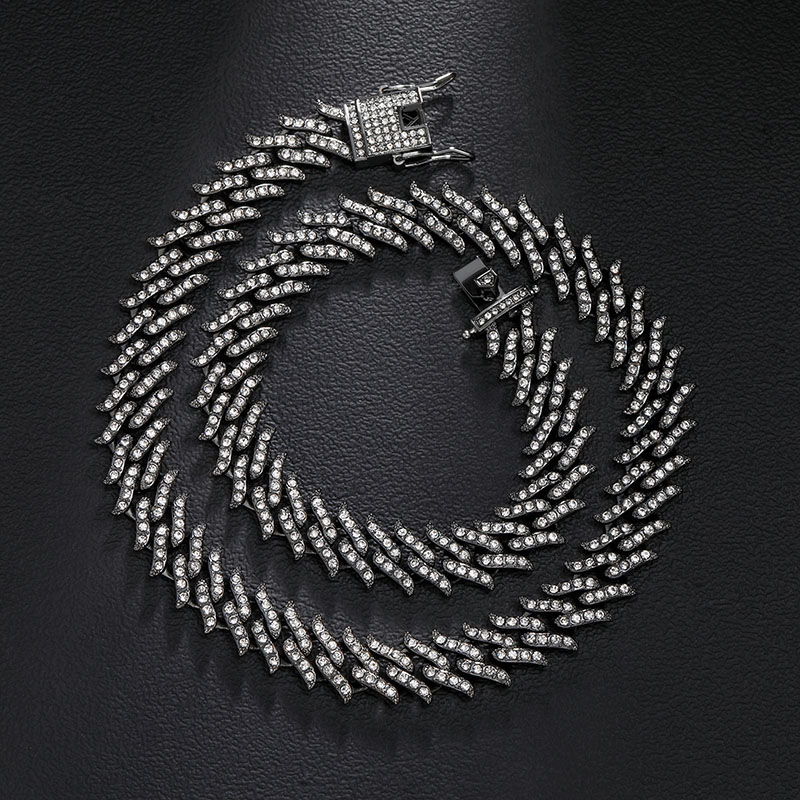 14mm Iced Spiked Cuban Chain in Black Gold