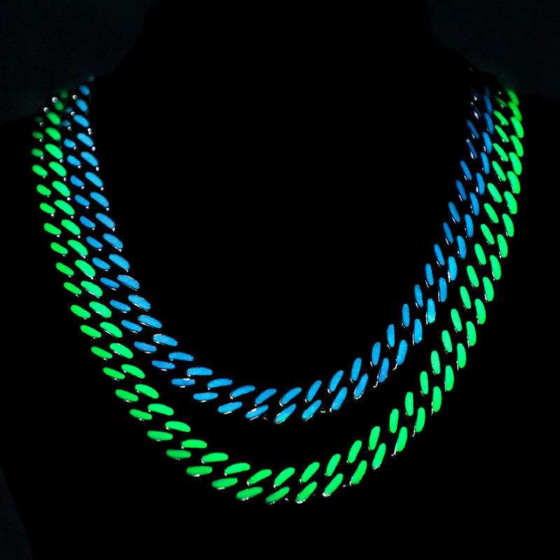 Glow in the Dark Green/Blue Enamel Miami Cuban Chain