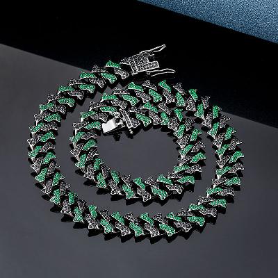 14mm Emerald & Black Iced Cuban Spiked Chain in Black Gold