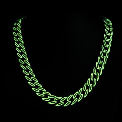 14mm Iced Glow in the Dark Pink Enamel Miami Cuban Chain in White Gold