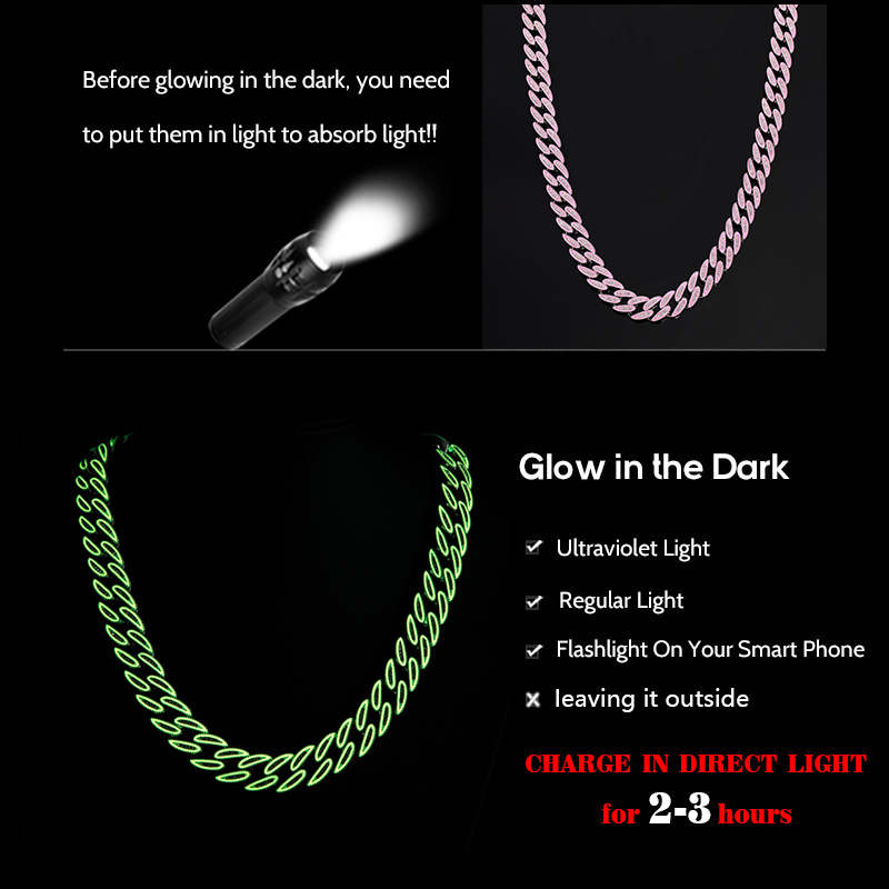 14mm Iced Glow in the Dark Pink Enamel Miami Cuban Chain in White Gold