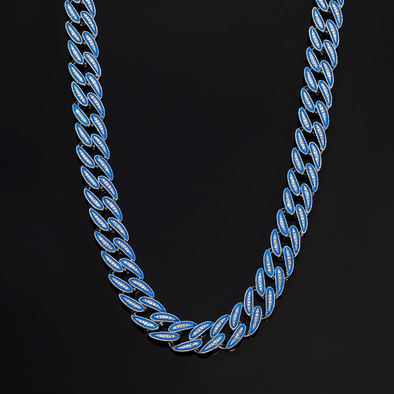 14mm Iced Blue Enamel Miami Cuban Chain in White Gold