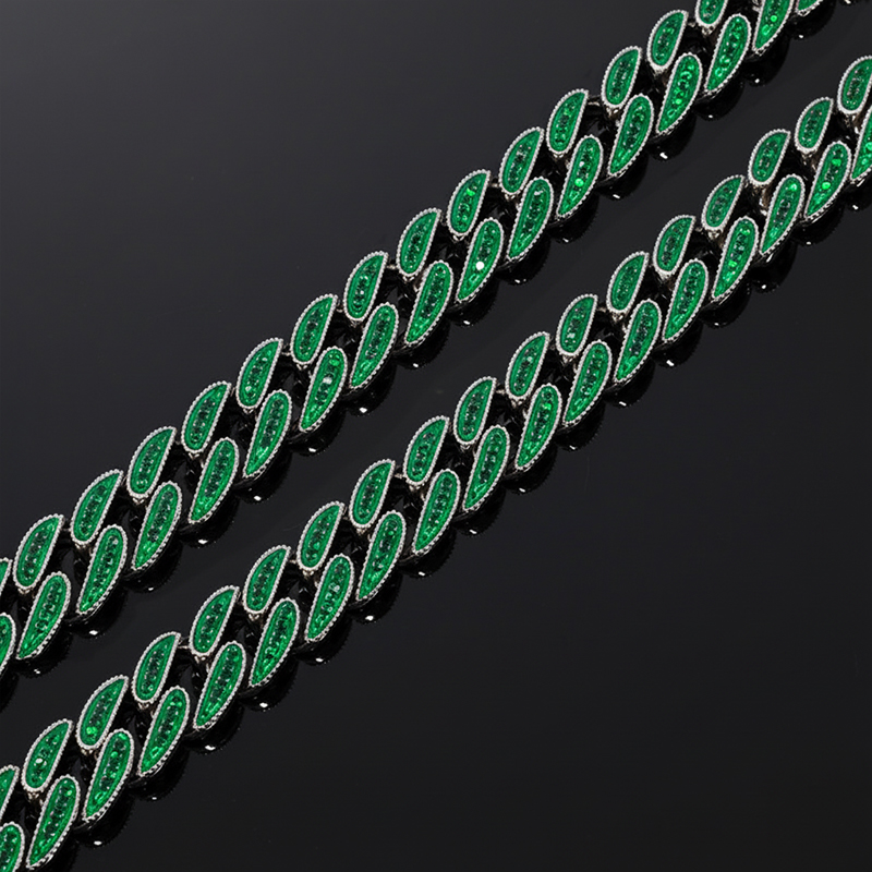 14mm Iced Glow in the Dark Green Enamel Miami Cuban Chain in Black Gold