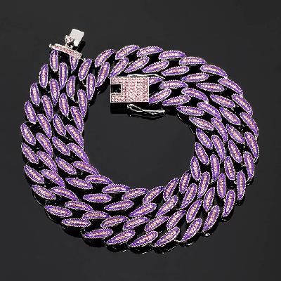 14mm Iced Purple/Blue Enamel Miami Cuban Chain in Black Gold