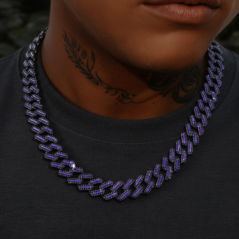 15mm Iced Purple Enamel Miami Cuban Chain 15mm Iced Purple Enamel Miami Cuban Chain