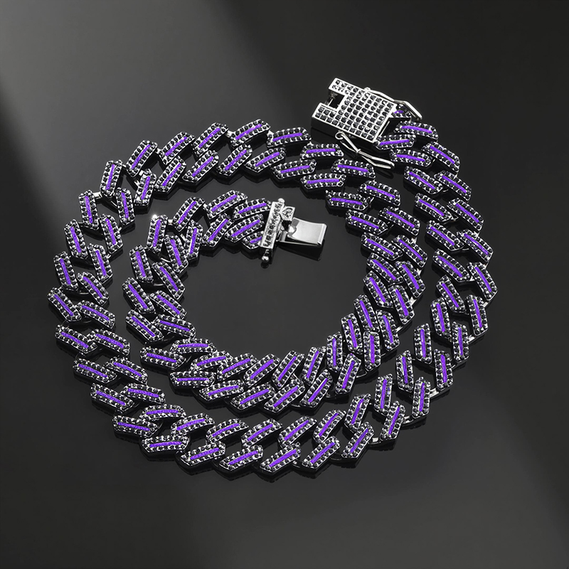 15mm Iced Purple Enamel Miami Cuban Chain 15mm Iced Purple Enamel Miami Cuban Chain