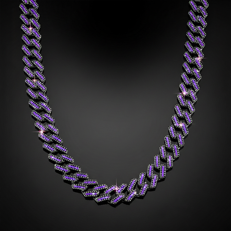 15mm Iced Purple Enamel Miami Cuban Chain 15mm Iced Purple Enamel Miami Cuban Chain