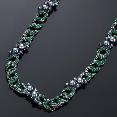 13mm Iced Peacock Pearl Cuban Chain in Black Gold-Emerald/Black/White/Pink