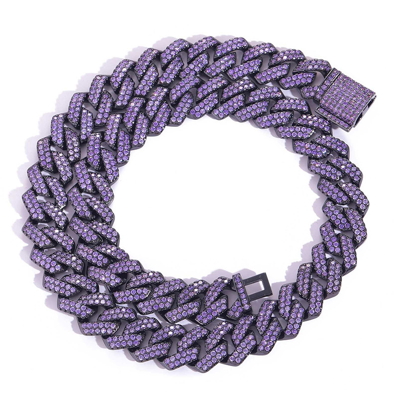 Iced Handset 15mm Purple Cuban Link Chain in Black Gold