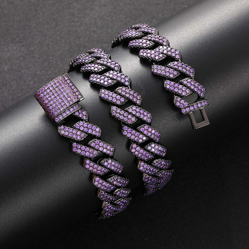 Iced Handset 15mm Purple Cuban Link Chain in Black Gold